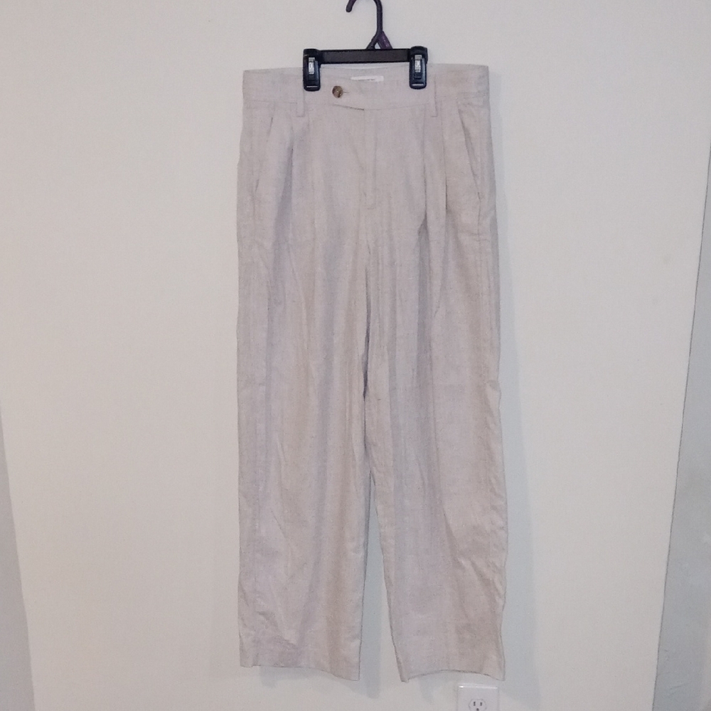 Banana Republic Light Khaki Pleated, Wide-Leg Linen Pants